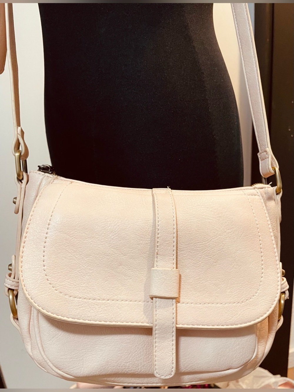Anthropologie Delancey Crossbody Bag Vegan Leather Soft Pink Purse Chic Classic